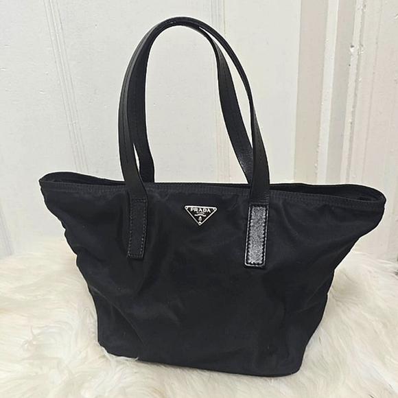 PRADA Tessuto Mini Nylon & Leather Tote Bag / Handbag in Black & Silver - Picture 6 of 13